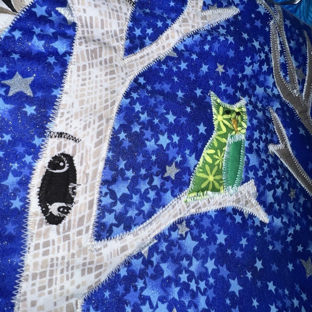 Hand Made Quilt Wall Hanging 23x31 Country Cabin Woods Cottage Core Deer Owl - Picture 3 of 13